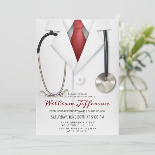 Invitation Chat de docteur blanc Ecole moderne de soins infir (Debout devant)