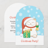 Invitation Chat de Noël blanc dans un Casquette rouge (Devant / Derrière)