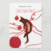 Invitation Chat de Noël joyeux - Chat joueur avec des rubans (Devant)