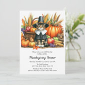 Invitation Chat de pèlerin de Thanksgiving et Citrouilles (Debout devant)