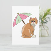 Invitation Chat de plage avec parapluie rose et vert (Debout devant)