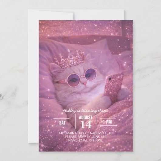 Invitation Chat de princesse gâtée textant au lit (Devant)