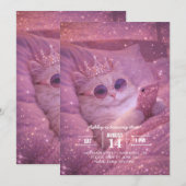 Invitation Chat de princesse gâtée textant au lit (Devant / Derrière)