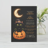 Invitation Chat de sorcière mignon et anniversaire de citroui (Debout devant)