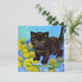 Invitation Chat de style Van Gogh avec tournesols (Debout devant)