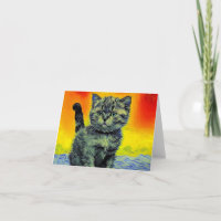 Chat de style Van Gogh sur la plage au coucher du 