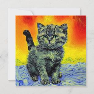 Invitation Chat de style Van Gogh sur la plage au coucher du