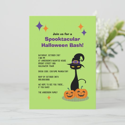 Invitation Chat d'Halloween atomique du milieu du siècle (Debout devant)