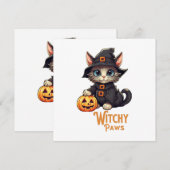 Invitation Chat d'Halloween aux pattes de sorcière (Devant / Derrière)