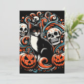 Invitation Chat d'Halloween avec Citrouilles (Debout devant)