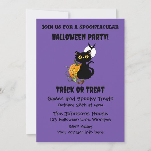 Invitation Chat d'Halloween mignonne (Devant)