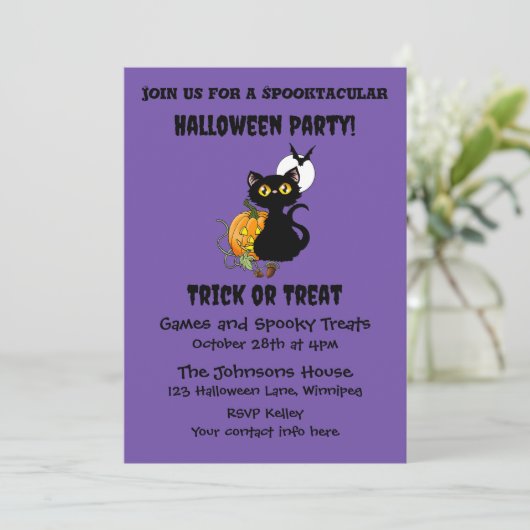Invitation Chat d'Halloween mignonne (Debout devant)