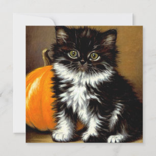 Invitation Chat d'Halloween noir et blanc vintage