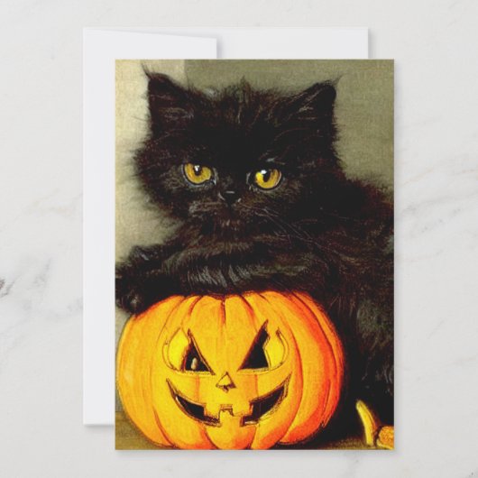 Invitation Chat d'Halloween vintage et lanterne Jack-o’ (Devant)