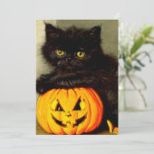 Invitation Chat d'Halloween vintage et lanterne Jack-o’ (Debout devant)