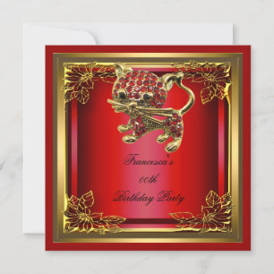 Invitation Chat Doré Elite Élégant Fête d'Anniversaire Rouge