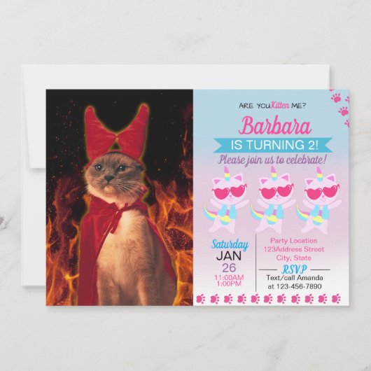 Invitation Chat drôle en costume de diable d'Halloween (Devant)