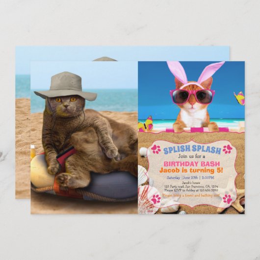 Invitation Chat drôle en vacances (Devant / Derrière)