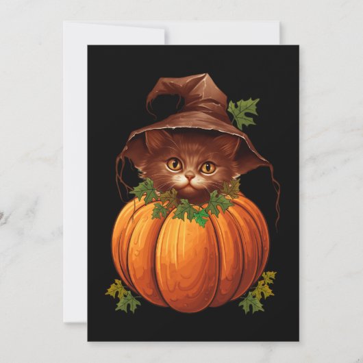 INVITATION CHAT DRÔLE MIGNON CITROUILLE (Devant)