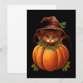 INVITATION CHAT DRÔLE MIGNON CITROUILLE (Devant / Derrière)