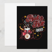 Invitation Chat drummiste cool pour toujours Rock n Roll drôl (Devant / Derrière)