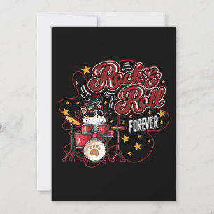 Invitation Chat drummiste cool pour toujours Rock n Roll drôl