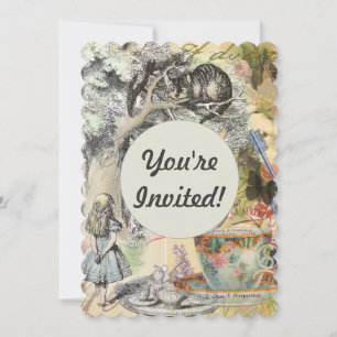 Invitation Chat du Cheshire Alice au Pays des Merveilles Clas