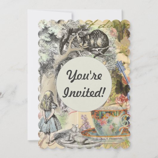 Invitation Chat du Cheshire Alice au Pays des Merveilles Clas (Devant)