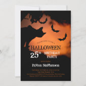 Invitation Chat éffrayant | Bats Halloween fête du 25ème anni (Devant)