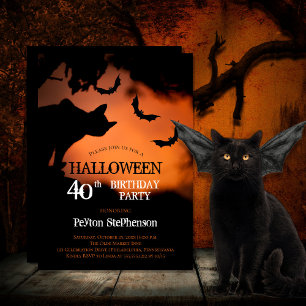 Invitation Chat éffrayant Bats Halloween fête du 40e annive