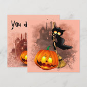 Invitation Chat effrayé par un personnage amusant d'Halloween (Devant / Derrière)