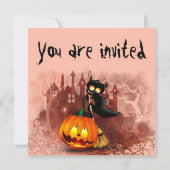 Invitation Chat effrayé par un personnage amusant d'Halloween (Dos)