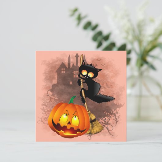 Invitation Chat effrayé par un personnage de fun Halloween ci (Debout devant)