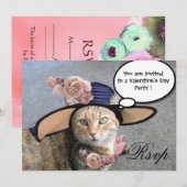 INVITATION CHAT ÉLÉGANT, GRAND DIVA CASQUETTE ET ROSE VALENTI (Devant / Derrière)