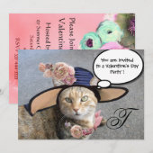 INVITATION CHAT ÉLÉGANT, GRANDE DIVA CASQUETTE ET ROSE VALENT (Devant / Derrière)