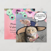 INVITATION CHAT ÉLÉGANT, GRANDE DIVA CASQUETTE ET ROSE VALENT (Devant / Derrière)