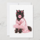 Invitation Chat en robe rose avec bigoudis et bubble gum (Dos)