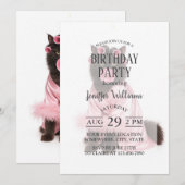 Invitation Chat en robe rose avec bigoudis et bubble gum (Devant / Derrière)