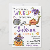 Invitation Chat en sorcière, fête d'anniversaire, tout âge (Devant)