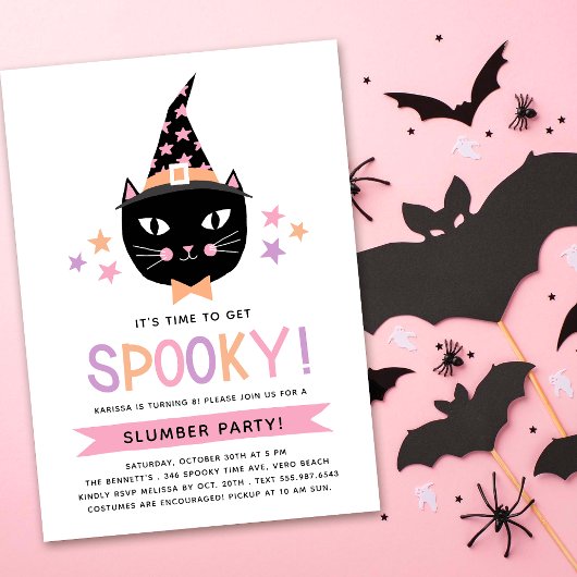 Invitation Chat en sorcière noire mignonne Pastel Anniversair