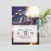 Invitation Chat équitation dinosaure licorne dans l'espace (Debout devant)