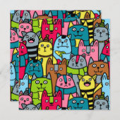 Invitation Chat et chatons (Devant / Derrière)