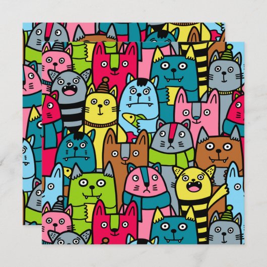 Invitation Chat et chatons (Devant / Derrière)