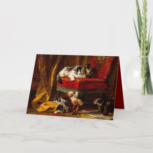 Invitation Chat et chatons jouant avec une chaise (Devant)