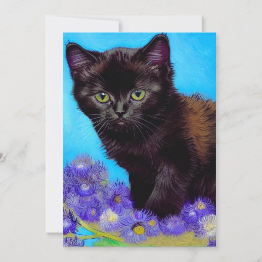Invitation Chat et fleurs de Van Gogh (Devant)