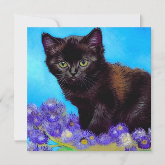 Invitation Chat et fleurs de Van Gogh (Devant)