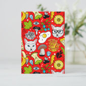 Invitation Chat et oeuf sur le rouge (Debout devant)