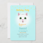 Invitation Chat & Étoiles sur le bleu clair garçon Anniversai (Devant)