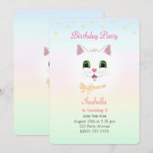 Invitation Chat & Etoiles sur Pastel Colors Anniversaire (Devant / Derrière)