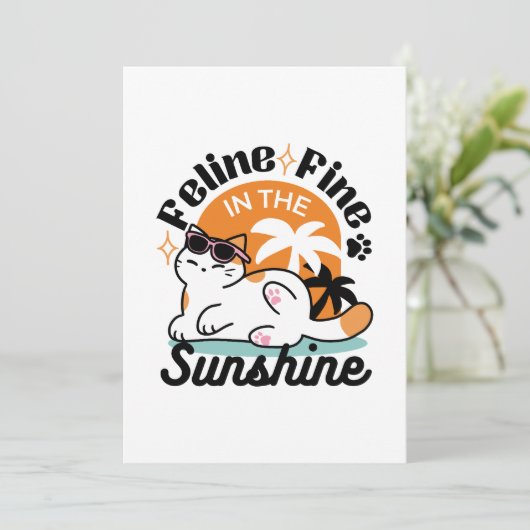 Invitation Chat Félin au Soleil – Chat Tropical Décontracté (Debout devant)